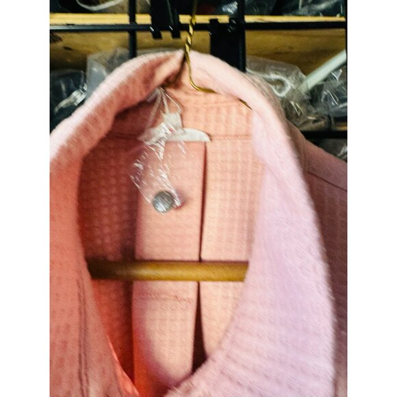 NWOT Mainstrip Pink Waffle Knit Wide Leg Pockets Open Back Button Jumpsuit L - Picture 13 of 13